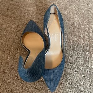 Jessica Simpson denim pumps, size 10 women’s, scuffs on the bottom of heels!